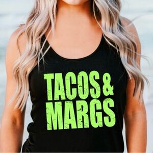 Black Tank Top with Neon Green Print